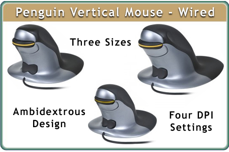 Penguin Ambidextrous Vertical Mouse, Wired