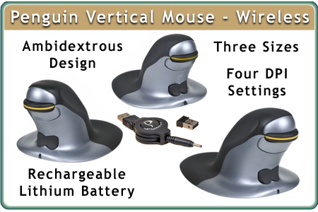 Penguin Ambidextrous Vertical Mouse, Wireless